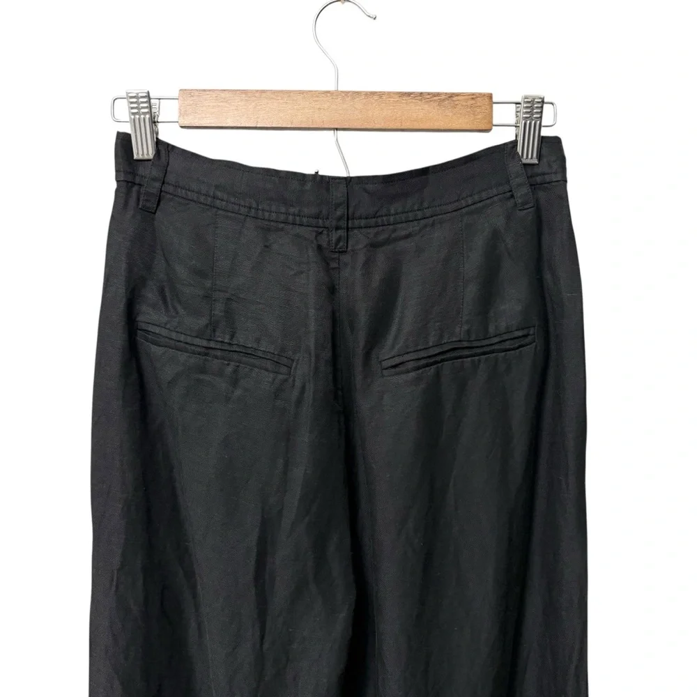 Anine Bing Carrie Pants Black Pleated Front Linen Blend, Size 34 (US Size 4)